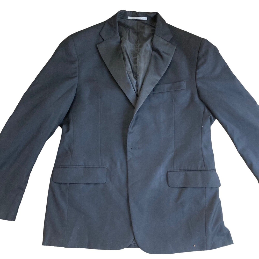Hickey Freeman Men’s 42 Reg One Button Wool Blazer Jacket Black Missing Button